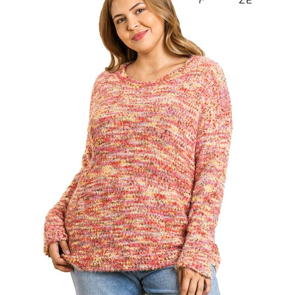 Umgee Womens Bouclee Multicolor Knit Sweater Size 2XL NWT - Picture 1 of 9